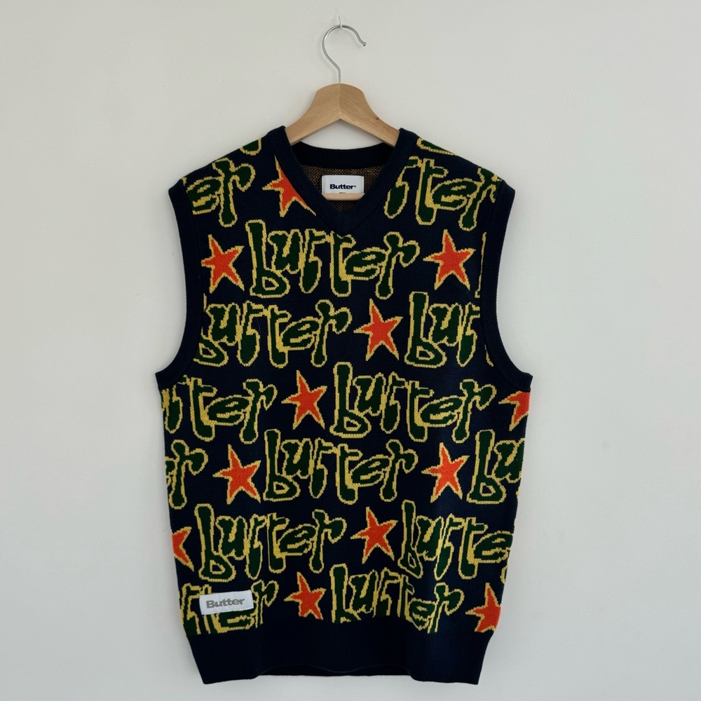 NWT Butter Goods Navy/Star Knit Vest